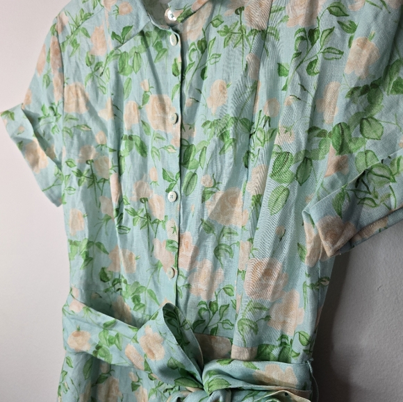 Hill House Blue Roses Linen Laura Floral Dress w Collar Pockets &Button… - Picture 2 of 7